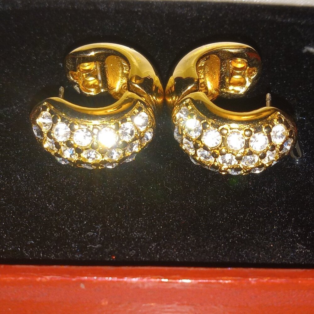 RARE GOLD TONE ERWIN PEARL WITH SWAROVSKI CRYSTAL EARRINGS!